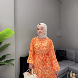 Robe fleurie- Orange