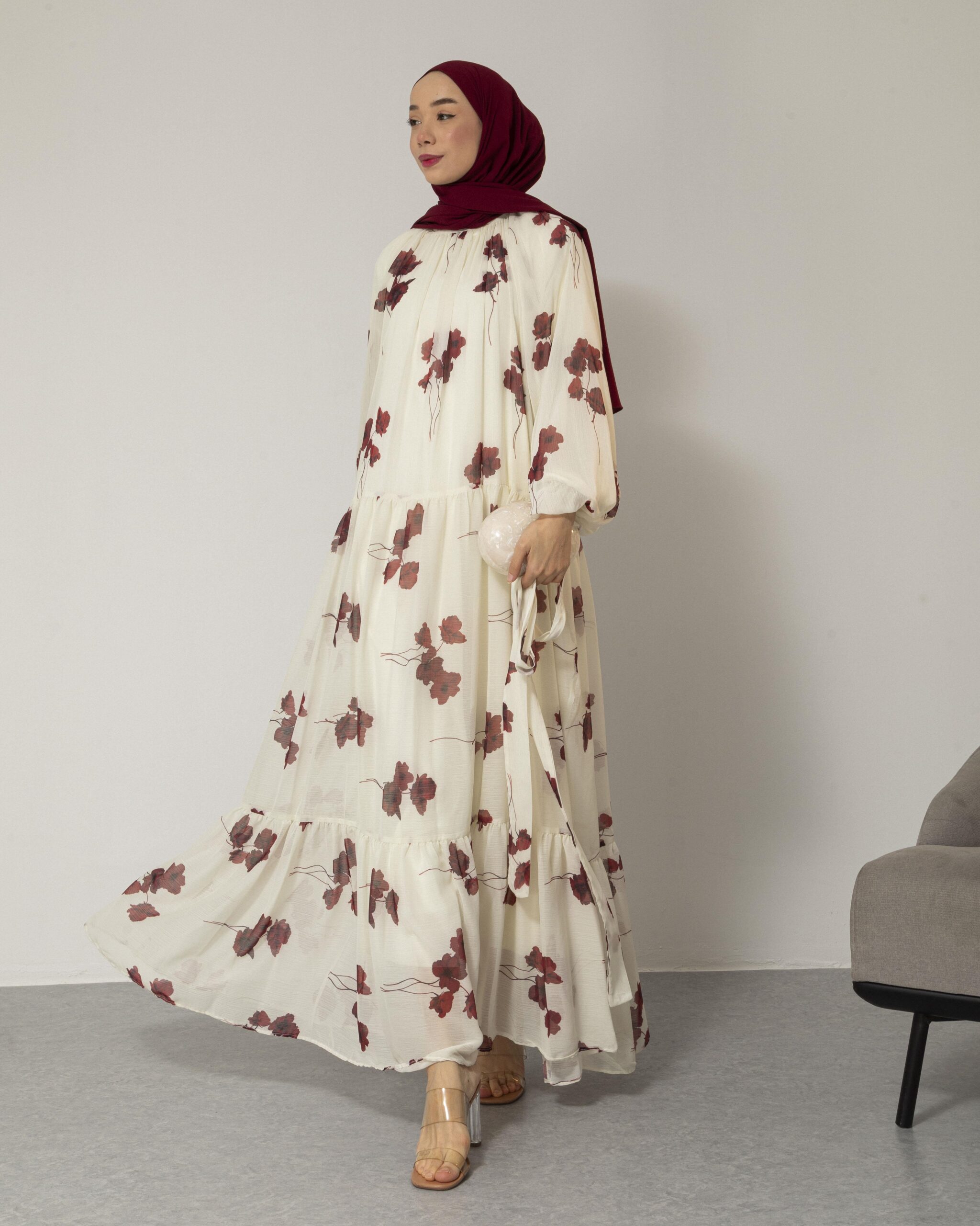 Robe fleurie bordeau – Image 4